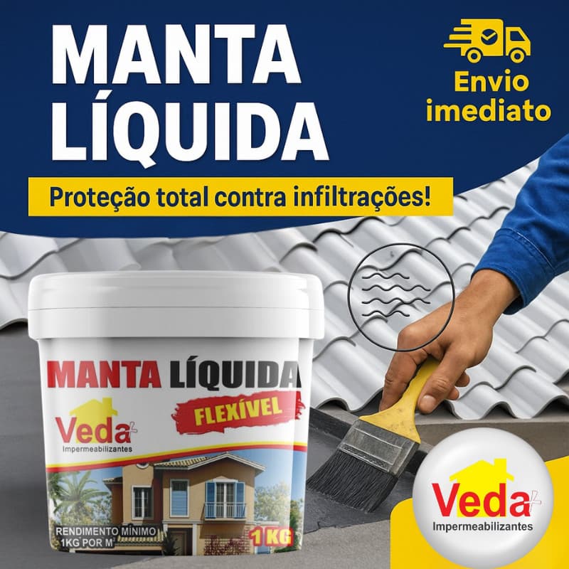VEDA + MANTA LIQUIDA 1KG COR BRANCA ALTA ELASTICIDADE ideal para laje, parede externa, calha, telhado