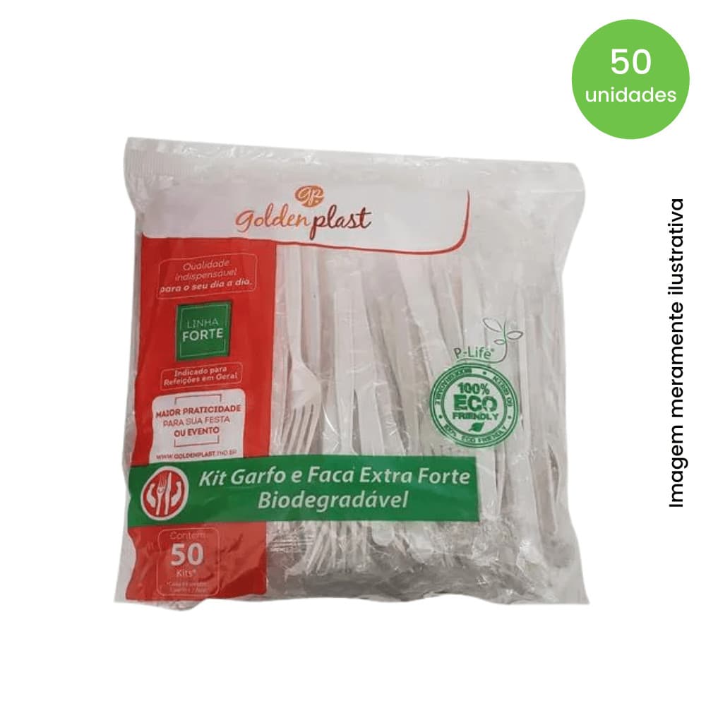 Kit de Garfo e Faca Reforçados 17,5cm Branco embalado individualmente Goldenplast com 50 unidades