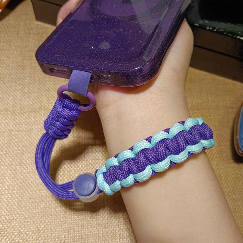 Pulseira De Telefone Trançada Feita À Mão Ajustável-Alça Curta Segura Anti-Perda Larga Com Montagem Acolchoada