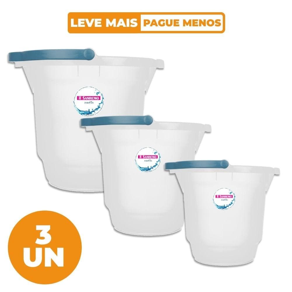 Kit 3 Baldes Plásticos Transparente 8,5L, 12L e 15L Hydrus Sanremo