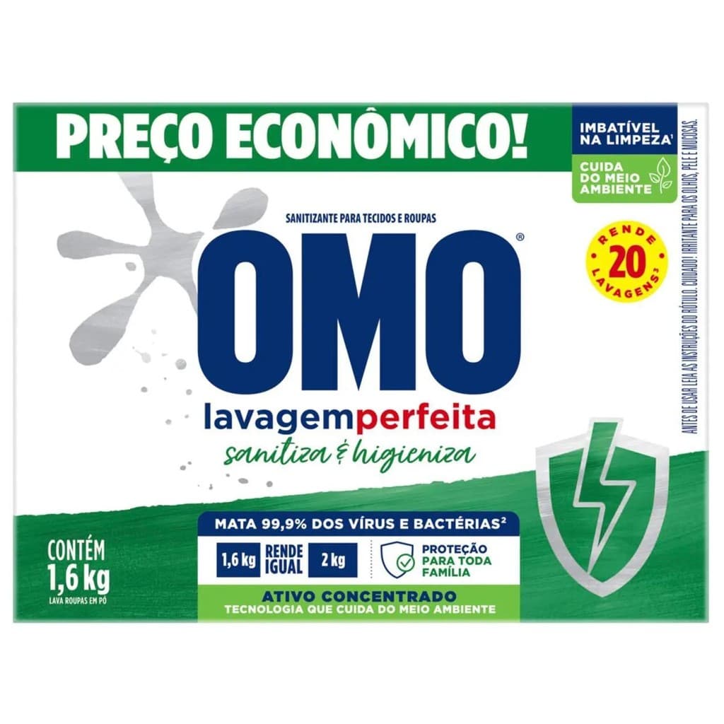 Sabão em Pó Omo Lavagem Perfeita Sanitiza e Higieniza Concentrado 1,6kg