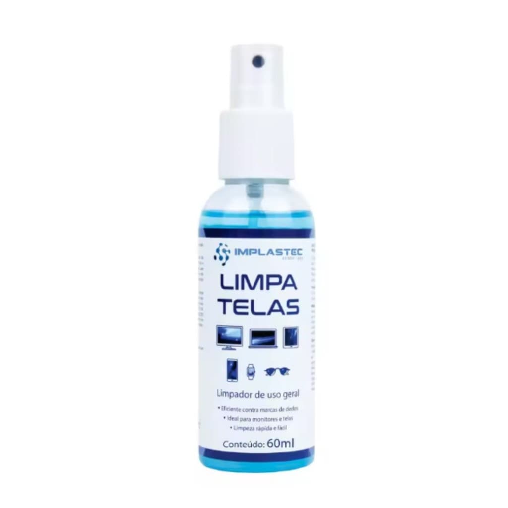 Limpa Telas Implastec 60ml Remoção de manchas, marcas de dedos (gordura) e poeira de monitores, TV, Tablet lpp