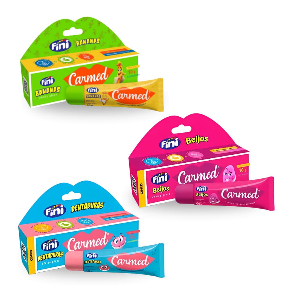 Carmed Fini Beijos Dentaduras e Bananas Hidratante Labial Cimed 10g Kit 1, 2 ou 3 Unidades