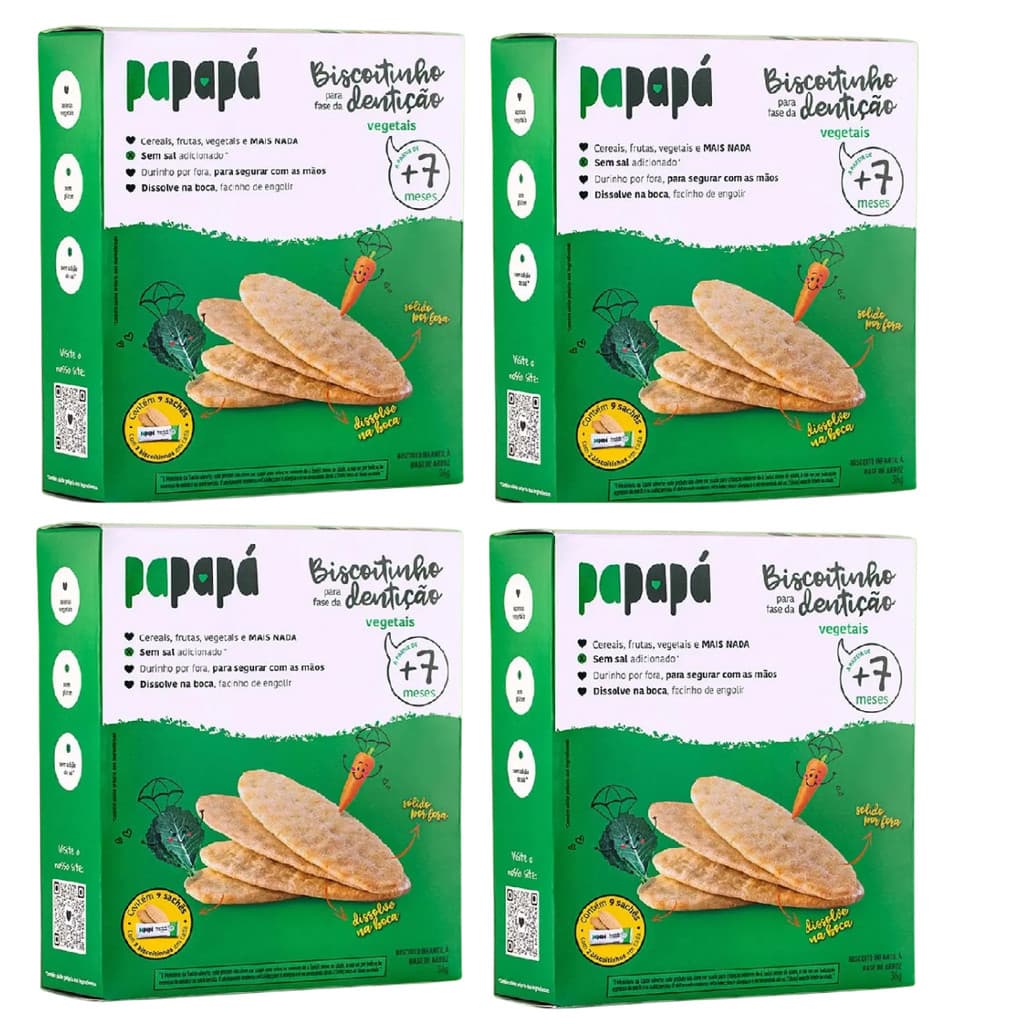 Kit 4x Biscoito Papapá De Vegetais Sem Glúten Sem Sal 36g