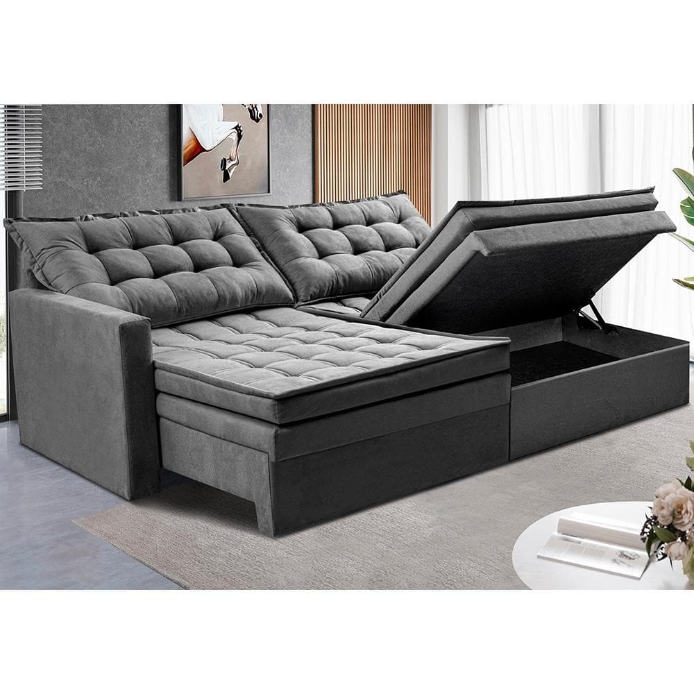 Sofá Sem Caixa Retrátil Baú 2,00m Cama inBox Secret Suede Velusoft Cinza