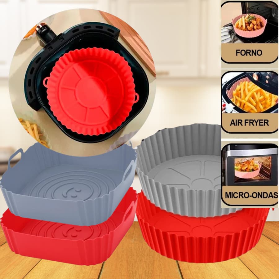 Forma De Silicone AirFryer Microondas Fritadeira Assadeira Reutilizável Antiaderente Flexível