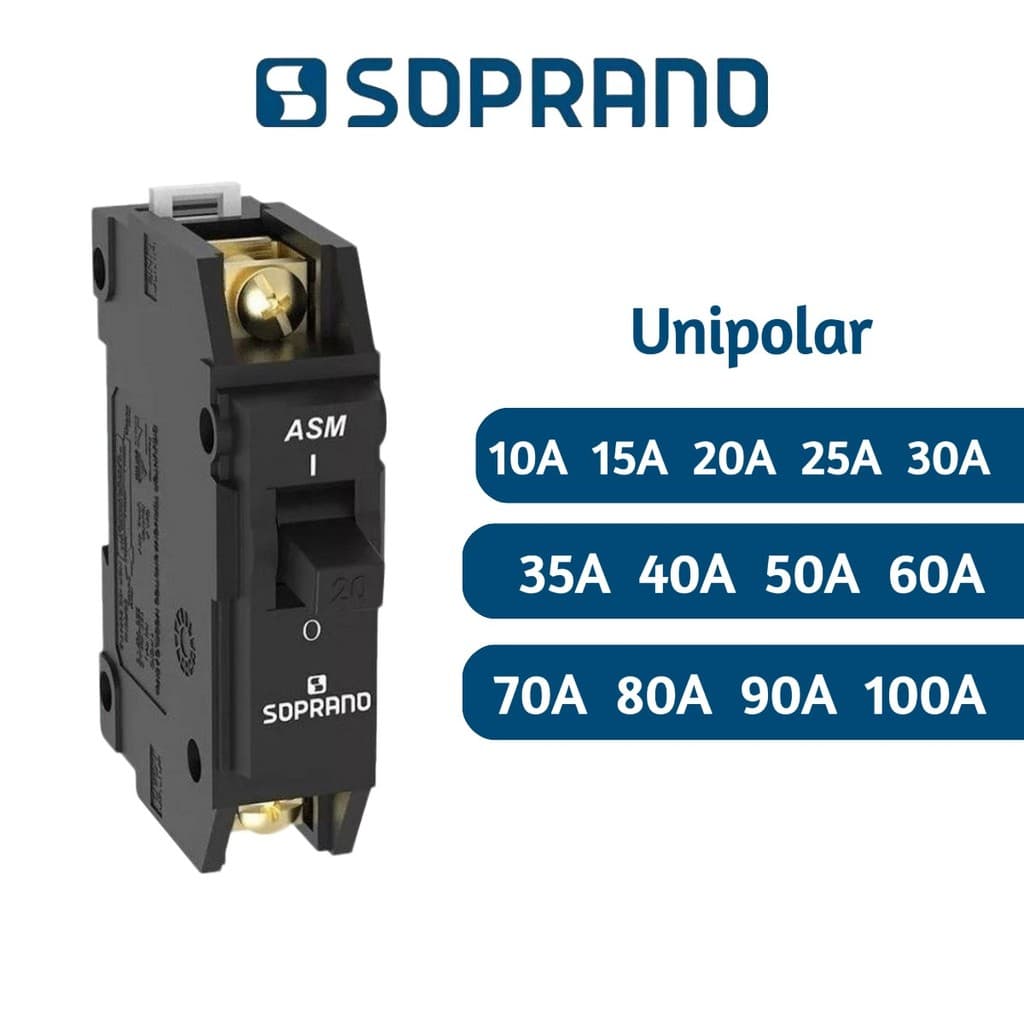 Disjuntor Nema preto 1p Unipolar 10a 15a 20a 25a 30a 35a 40a 50a 60a 70a 80a 90a 100a Soprano