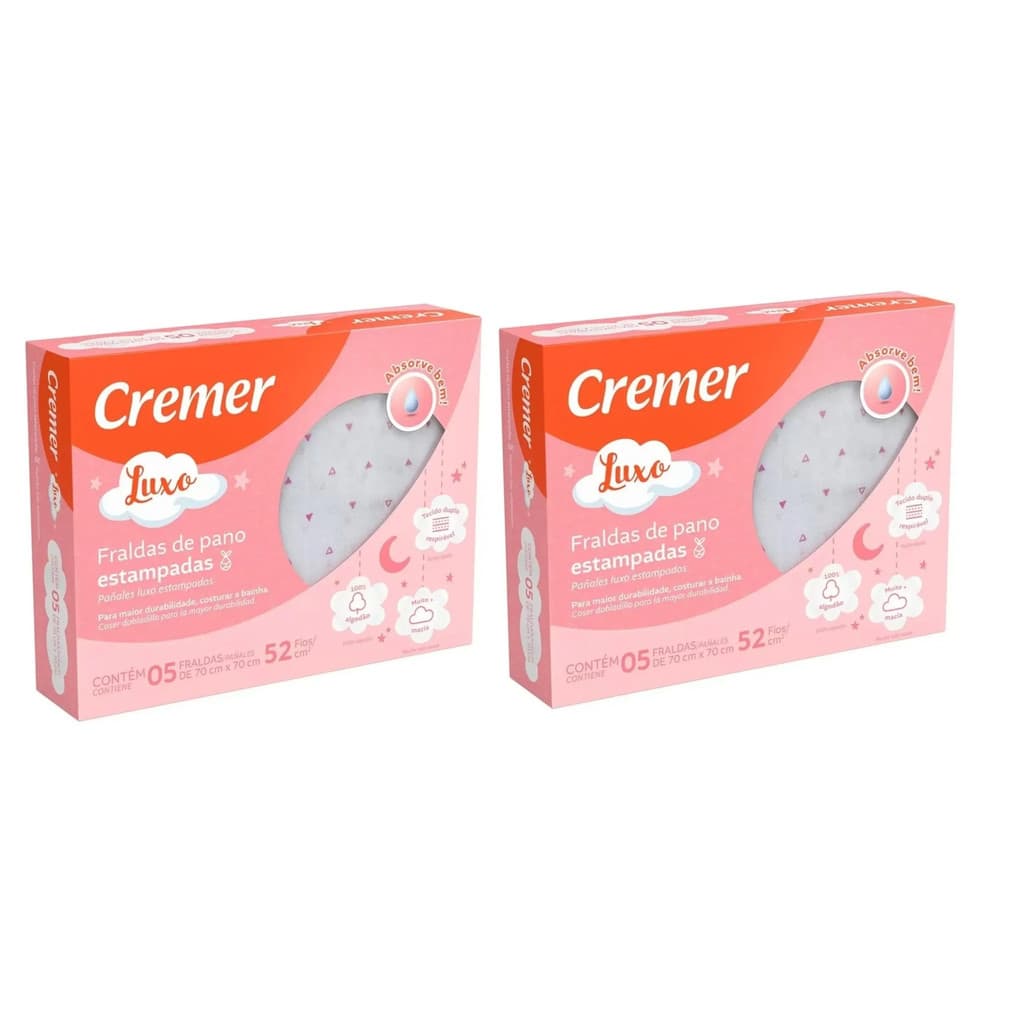 Kit 2x Fralda De Pano Cremer Luxo Estampada Rosa - Com 5 Un