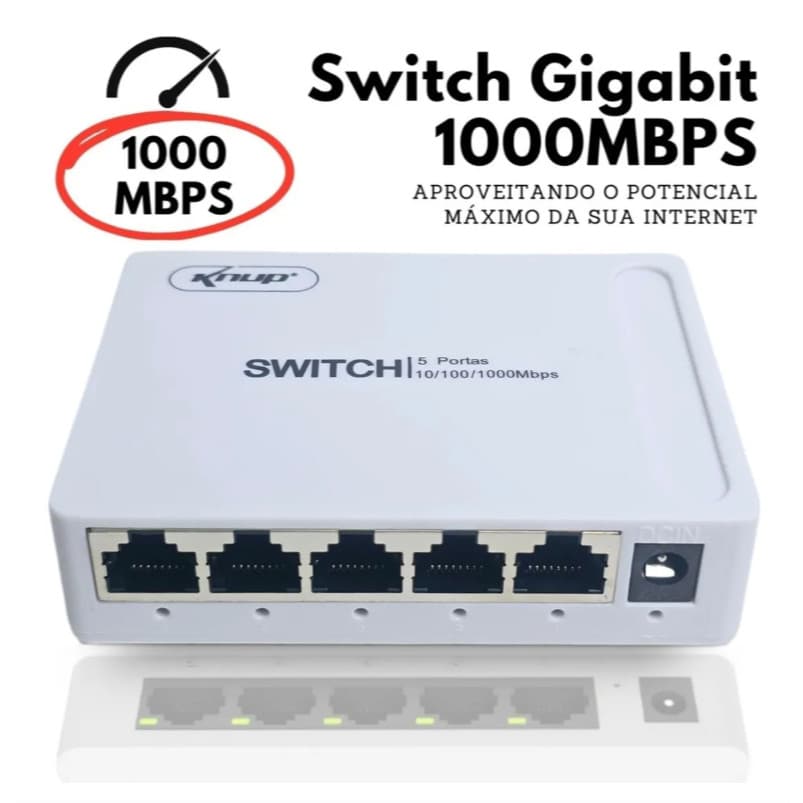 Switch 5 Portas Gigabit:Plug-and-play!Lan Gigabit Hub 10/100/1000mbps Bivolt KNUP