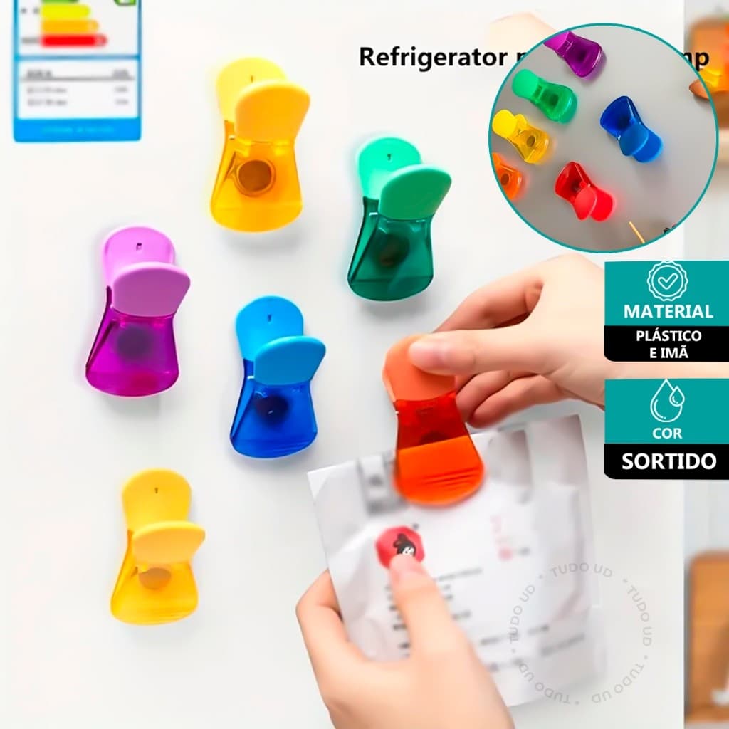 Prendedor Magnético Clipe Lacre Kit 12 Veda Fecha Alimentos Cozinha Imã