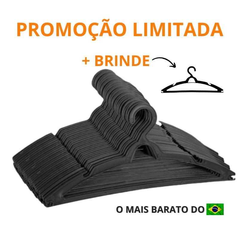 Cabide Adulto Preto Kit Cabides Reforçados Organizar Roupas