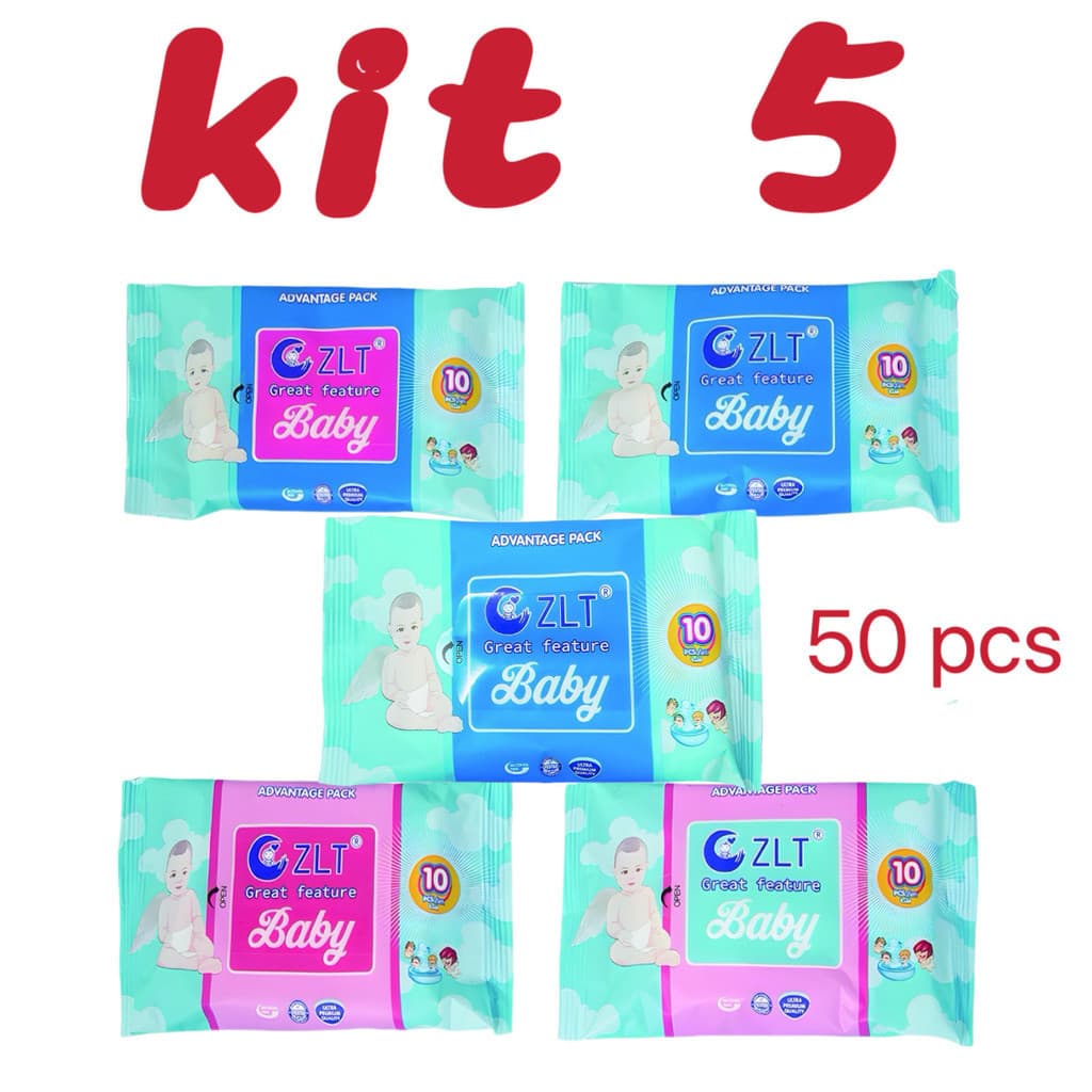 5 pacotes de lenços umedecidos para bebês 10 folhas 14x8 cm