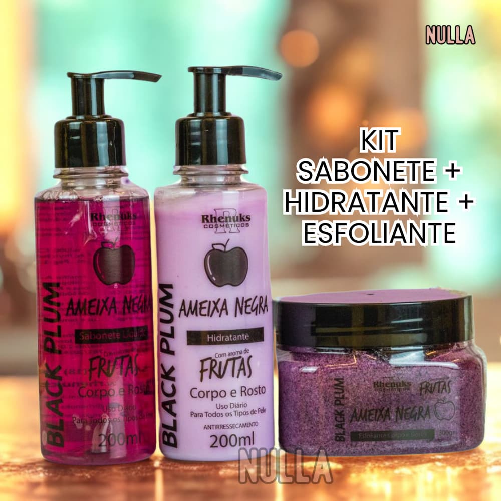 KIT SABONETE + HIDRATANTE + ESFOLIANTE AMEIXA CORPO E ROSTO RHENUKS