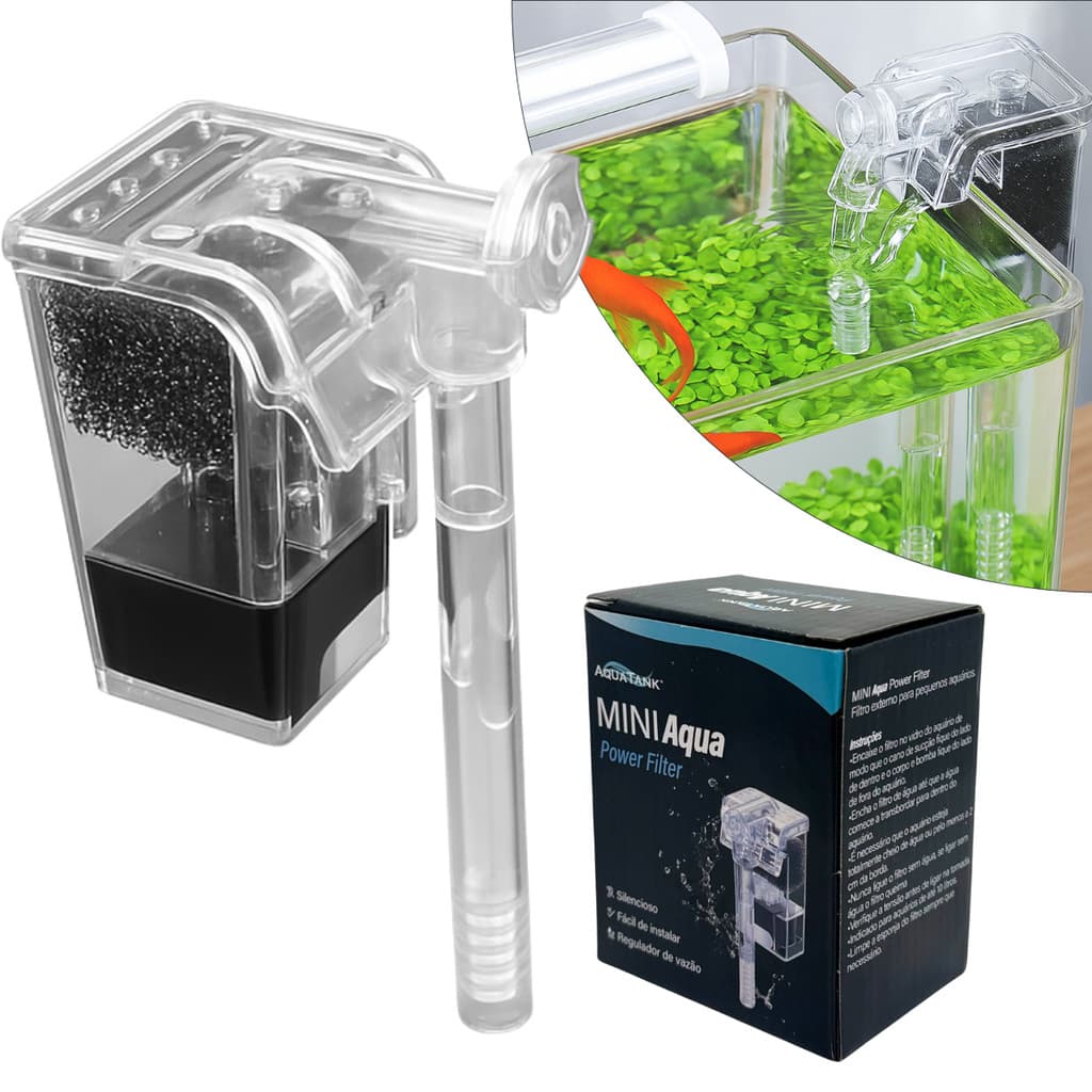 Filtro Aquario Externo 250lh Hang On Aquatank Mini Aqua HF 200 Compacto e Silencioso