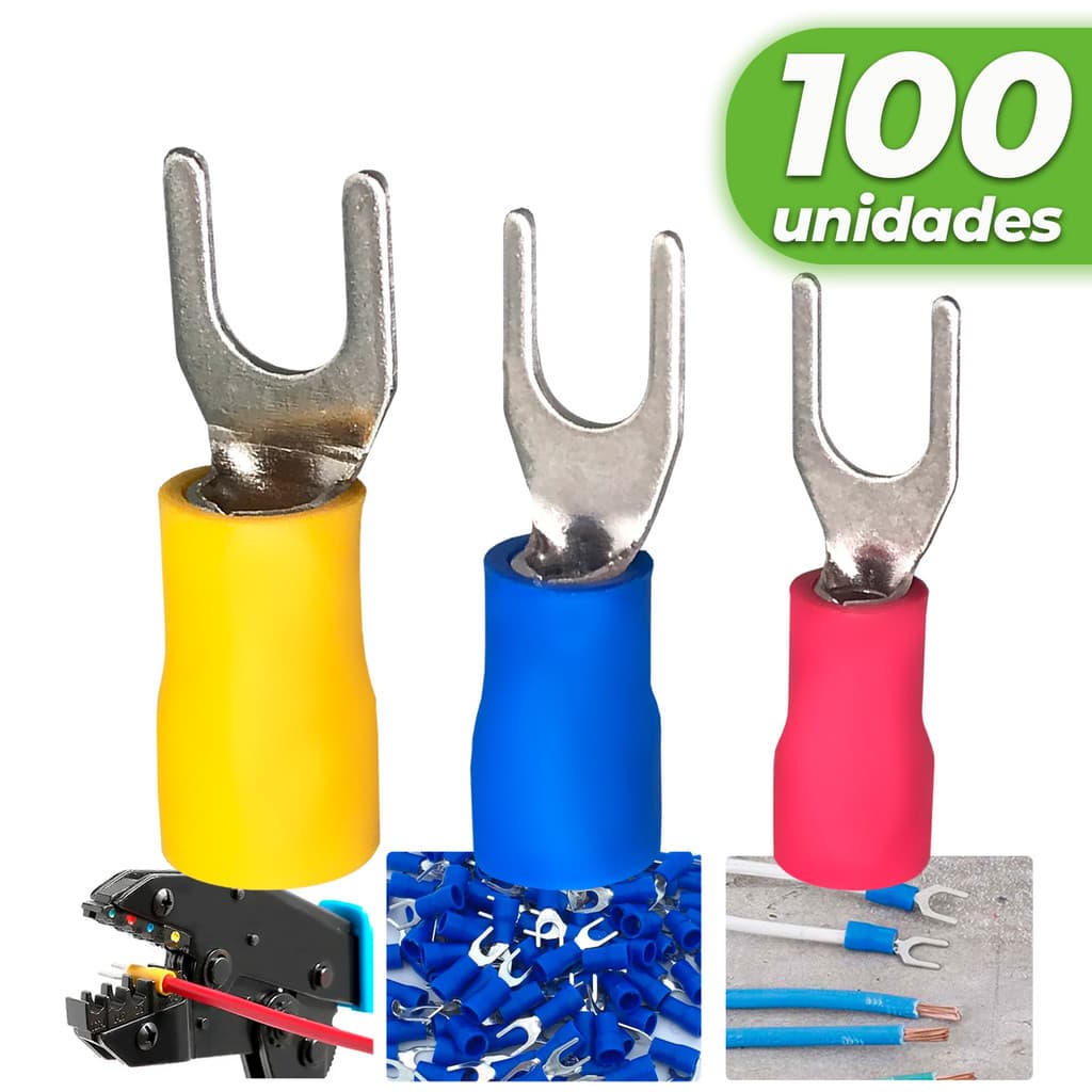 Kit 100 Terminal Forquilha Garfo Conector Cabos e Fios 0,5mm A 6mm Conexão Elétrica (Todos Tamanhos)