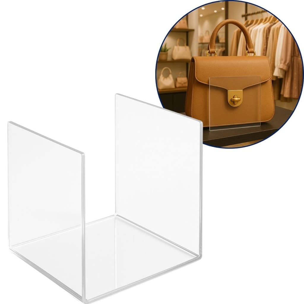 Suporte Bolsa 10x10cm Lojas Moda Feminina Expositor Display Closet Organização Transparente Mulher