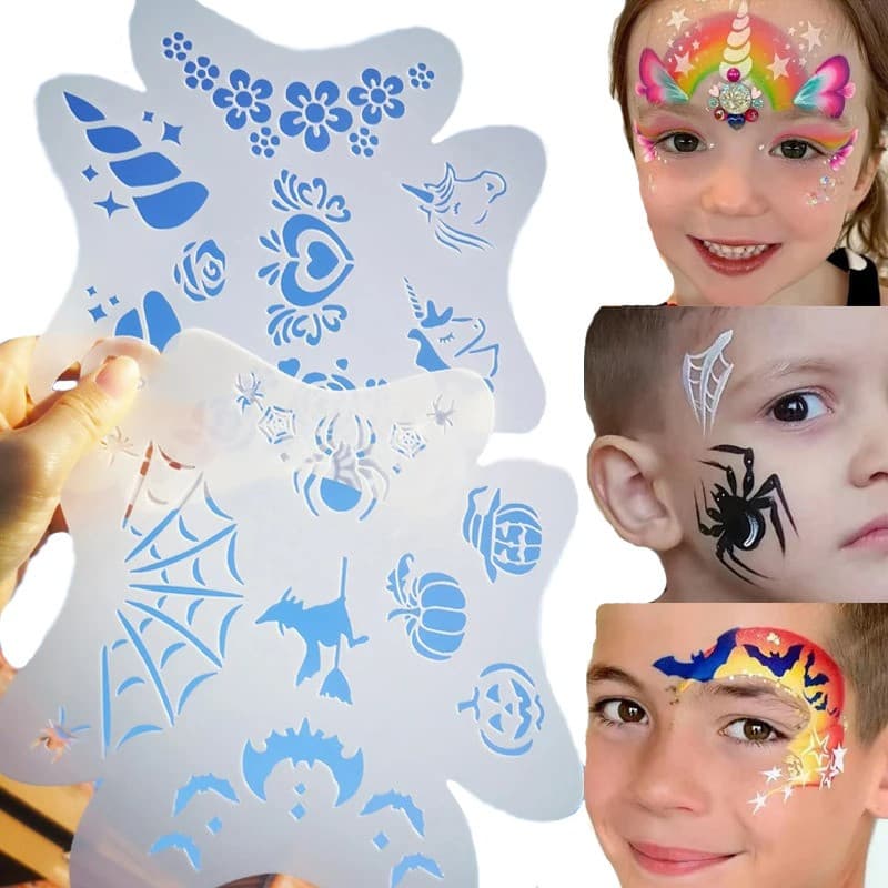 6 Stencil 17x17cm 50 Desenhos Pintura Facial menina menino