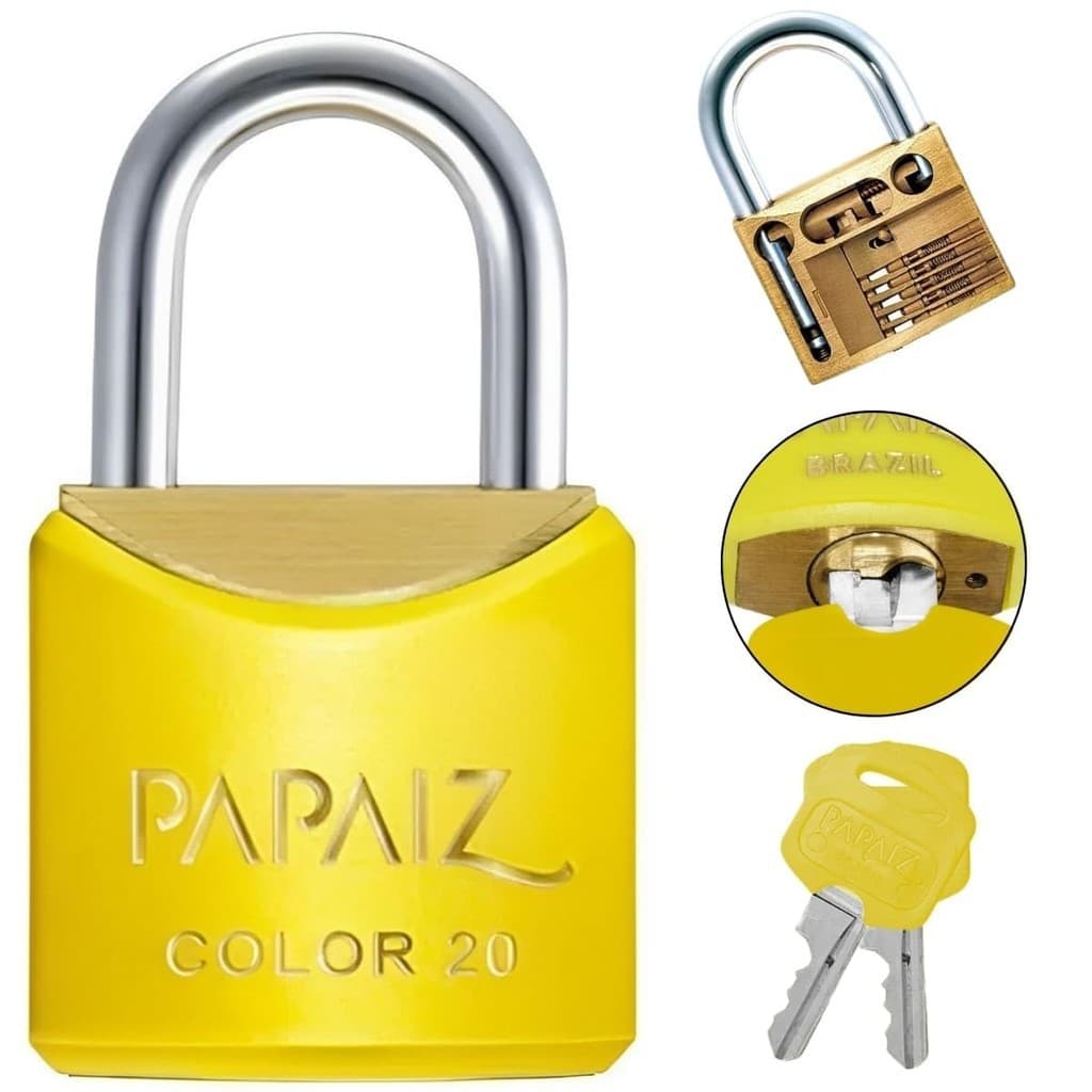 Cadeado Pequeno 20mm Haste Curta Latão Maciço Amarelo Com Chave