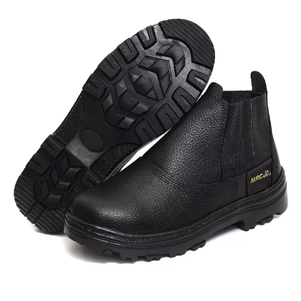 Bota Botina Segurança para Trabalho Em Couro Legítimo Sola de Borracha Com CA Bico PVC