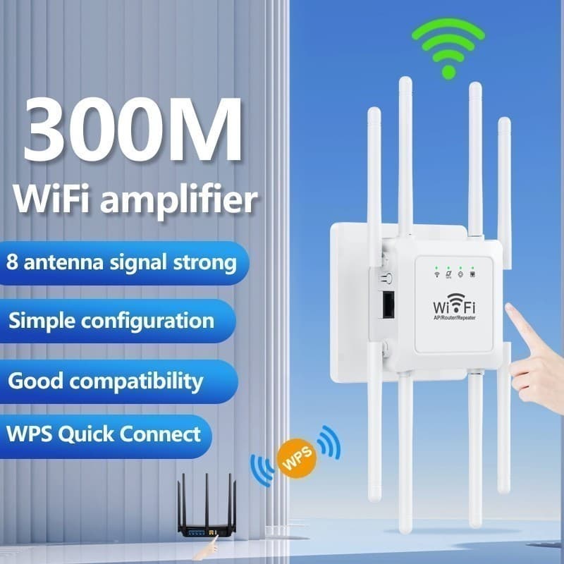 300 Mbps Wi-Fi 8 Antenna Repeater Extender WiFi Amplifier Signal Long Range Wireless Access Point anjgg