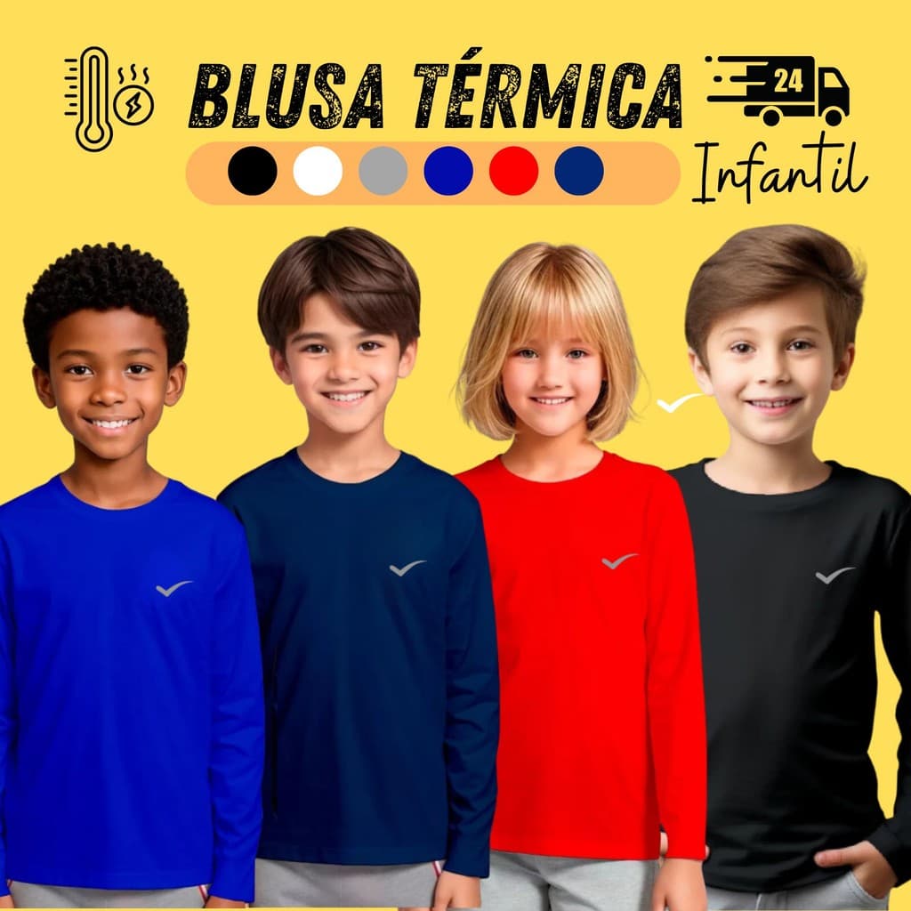 Camisa térmica infantil Proteção solar Blusa Termica segunda  Pele Infantil Blusa de Frio para Crianças