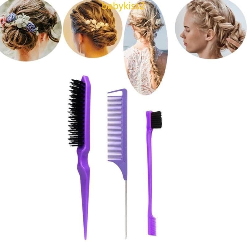 Kit 3 Peças Para Cabelo Com Pente de Cauda/ Escova Provocadora e Escova de Sobrancelha /Penteados e Cuidados Diários-WYL
