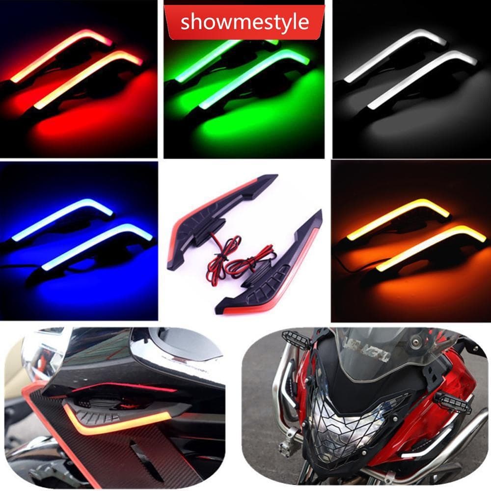SMS 2 Pcs Motocicleta Frente Lateral Spoiler Winglets Conjunto De Asa Aerodinâmica Asas De Vento Fixas Com Luzes LED K9N
