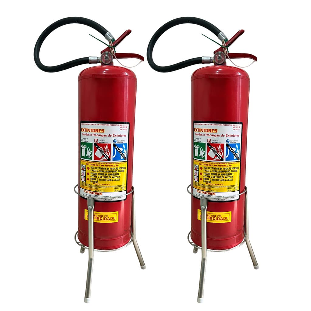 Kit 2 Suporte para Extintor Incêndio Tripé Piso de Ferro 4 a 9 kg Reforçado 14,5cm Prata