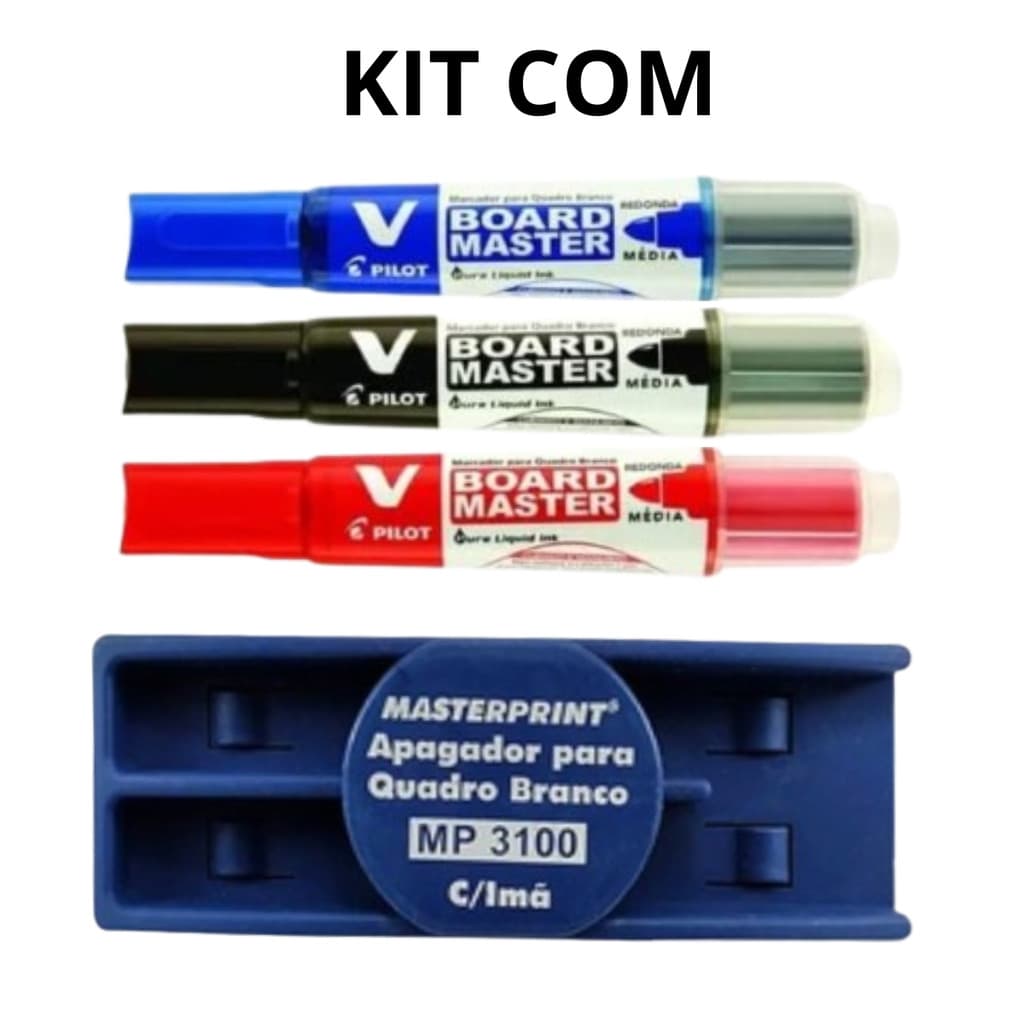 Kit com 3 Marcadores Para Quadro Branco + Apagador - PILOT/ PILOTO
