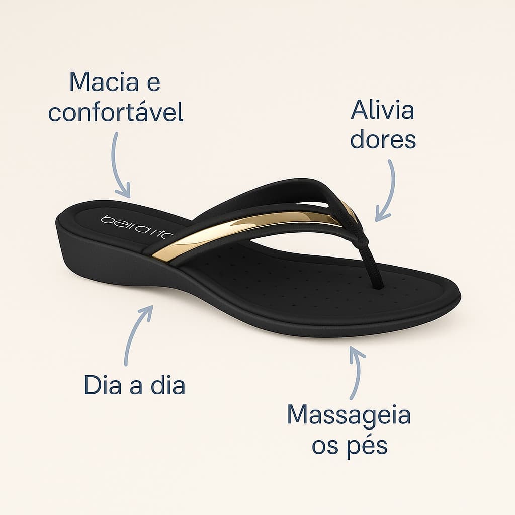 Chinelo Confortável Beira Rio Sandalia Tira Dor Fascite Plantar Esporão Macia e Leve 8224.804