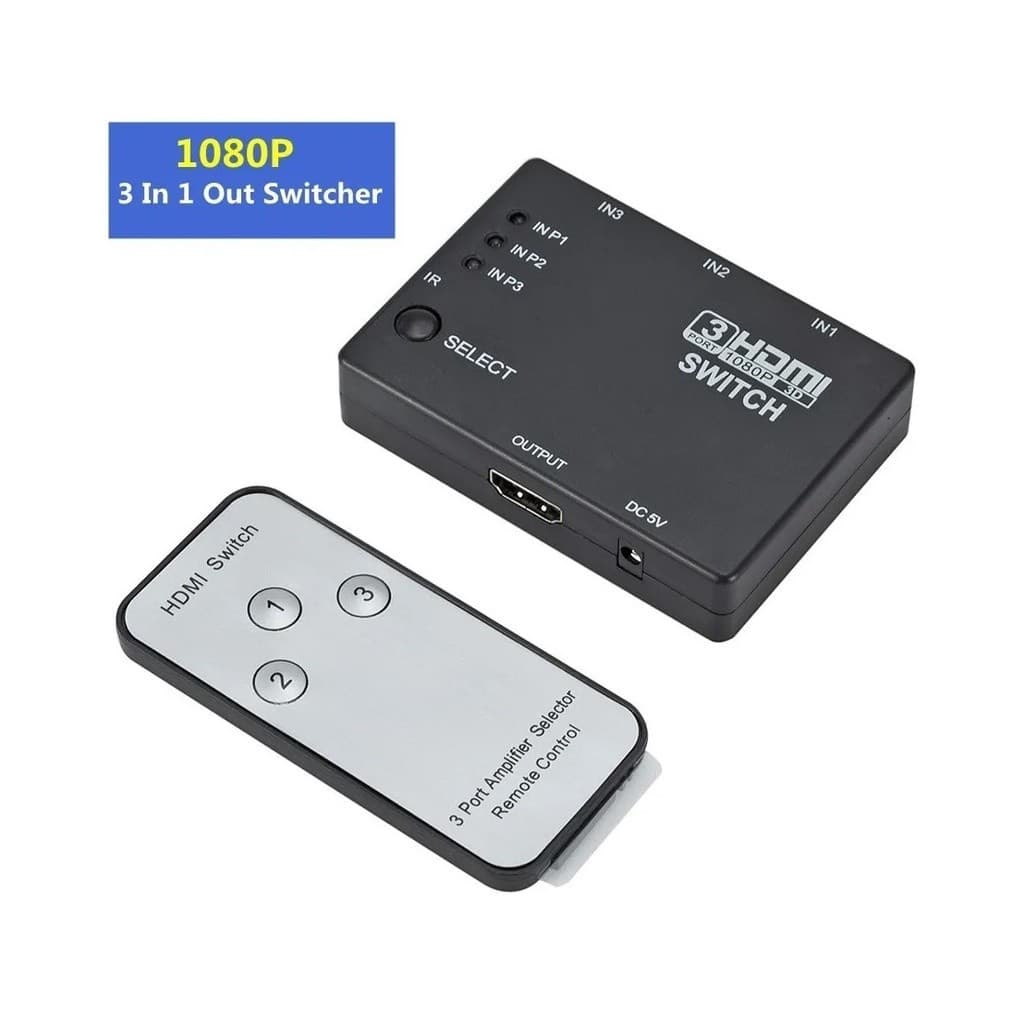 Switch Chaveador Hdmi 3x1 Com Controle Remoto 1080p Hd