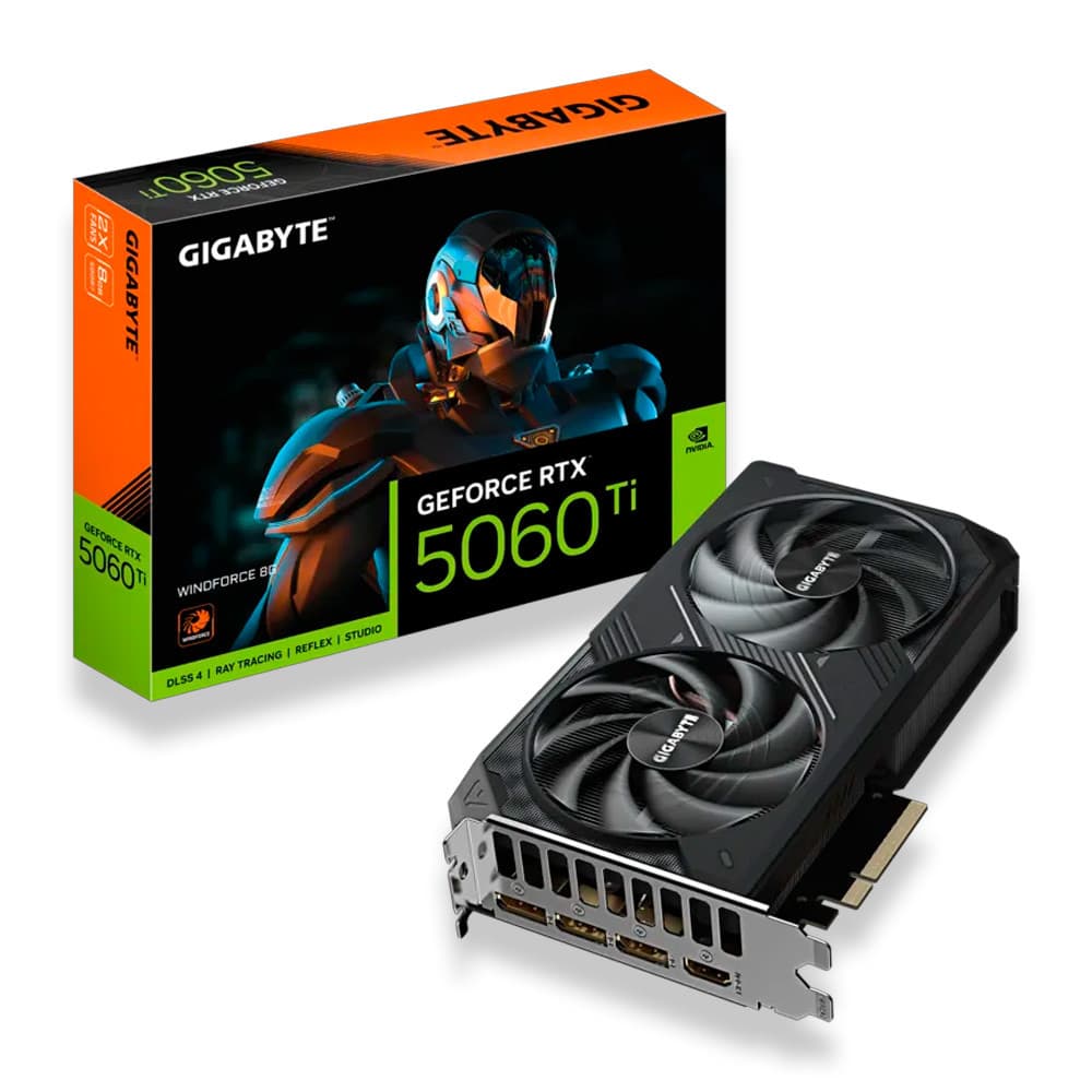 Placa de Vídeo Gigabyte NVIDIA GeForce RTX 5060 Ti Windforce, 8GB, GDDR7, DLSS, Ray Tracing, GV-N506TWF2-8GD