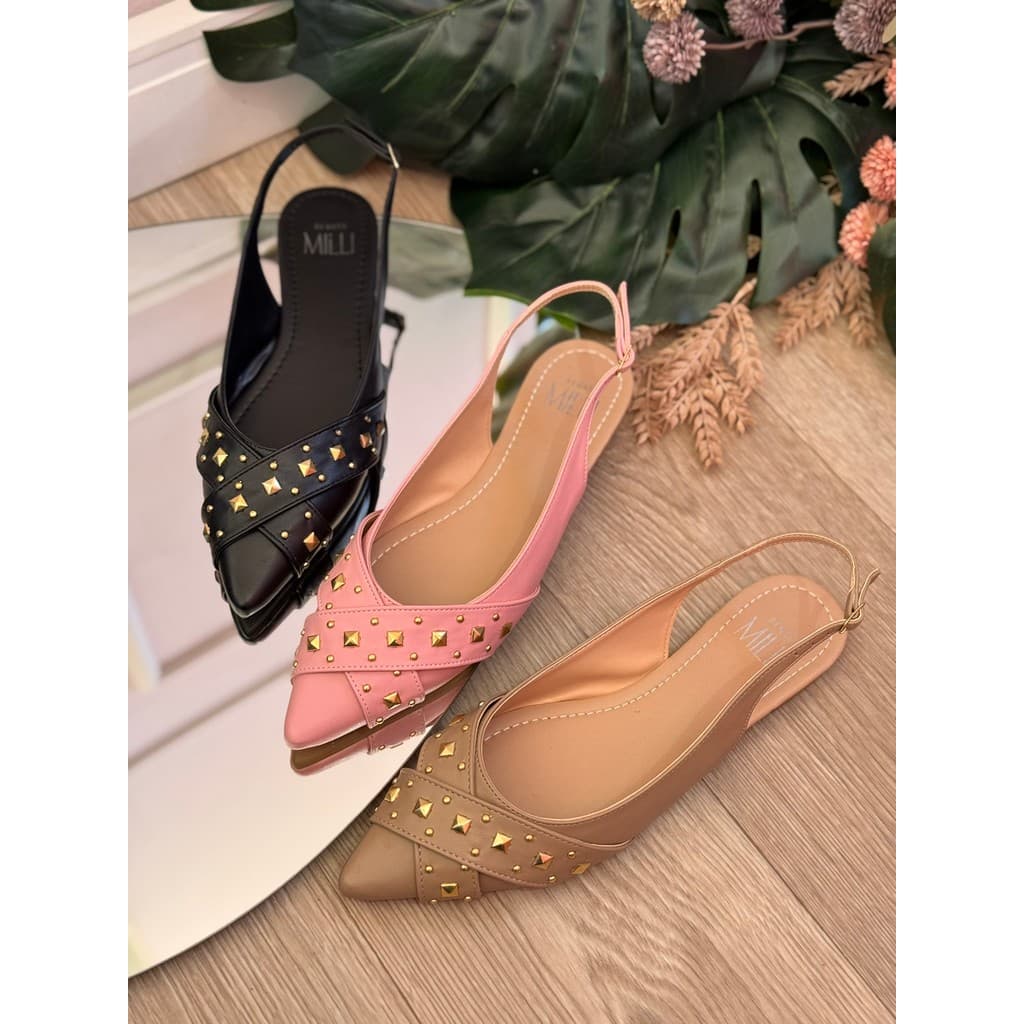 Sapatilha Feminina Milli Slingback Elegante Moderna Tachinhas Spyke