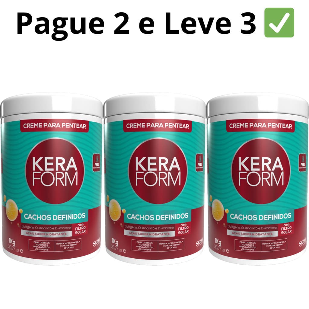 [3 por 2] 3un Creme de Pentear Cabelos Cacheados Keraform Cachos Definidos 1kg