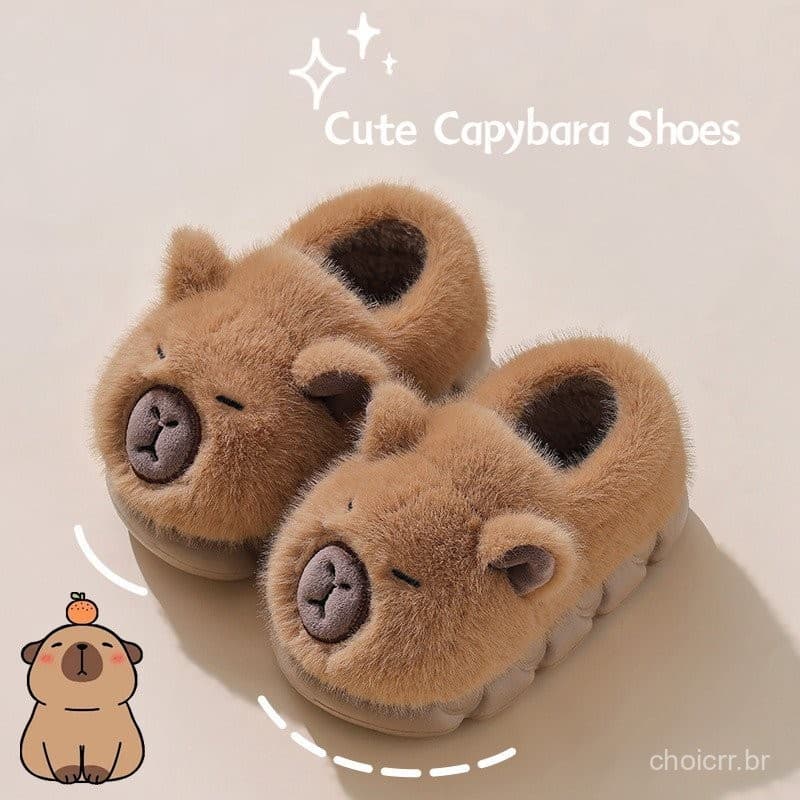Bonito De Pelúcia Capivara Chinelos De Algodão Das Crianças Inverno Casa Interior Antiderrapante Fundo Macio Sapatos Men
