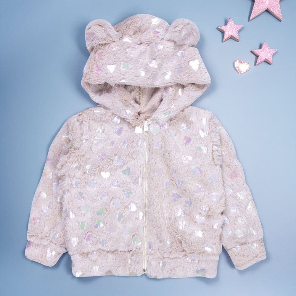 Casaquinho Bebê Peluciado Com Capuz E Orelhinha Bege