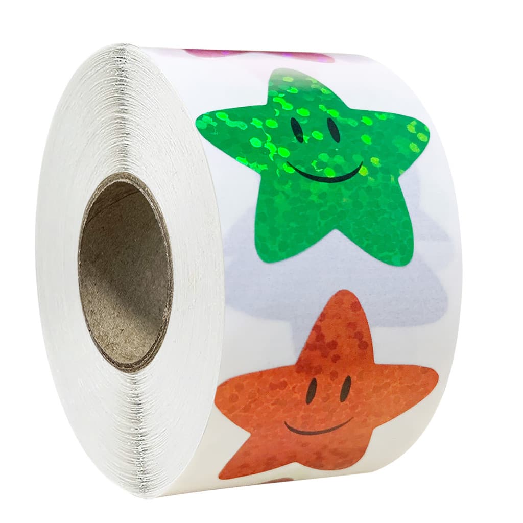 Rolo De Adesivos De Recompensa Sorridente (500 Unidades 2.5 Cm)-Etiquetas De Decoração De Sala De Aula-Fofas E Motivacio