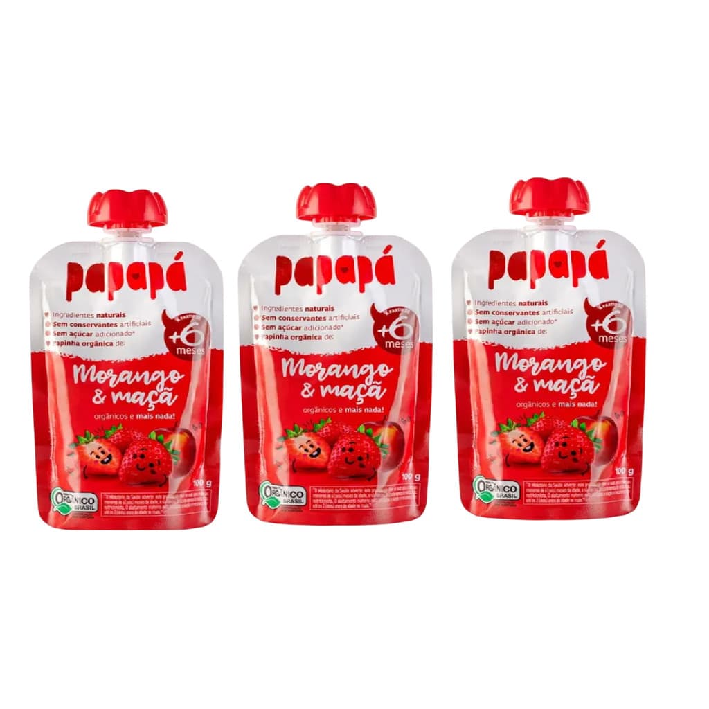 Kit 3x Papinha Orgânica Papapá Morango E Maçã 100g