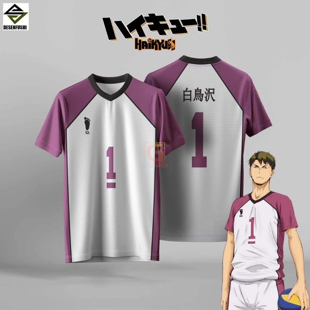 jersey ANIME HAIKYUU Voleiball CLUB SHIRATORIZAWA , USHIJIMA , Impressão 3D Camisa De Sublimação Completa Nome Personali