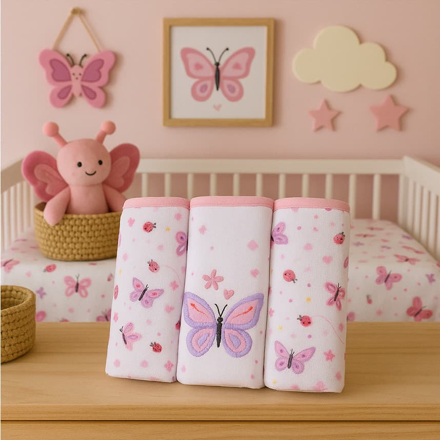 Kit Fralda Baby Gijo Bordado Borboleta - 3 Peças