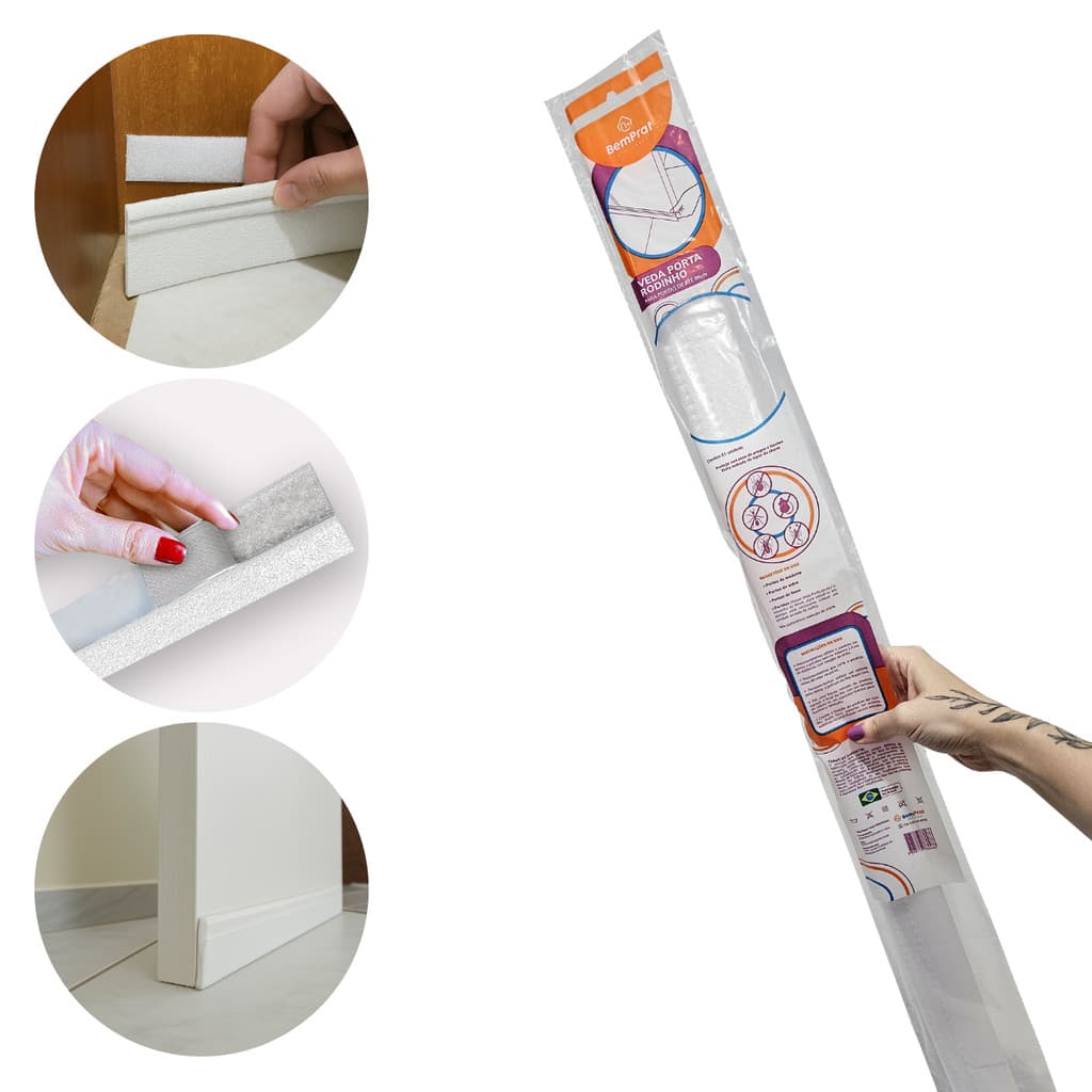 Veda Porta Rodinho Branco 80cm Protetor Adesivo Auto Colante Ajustável Proteção Contra Água Insetos