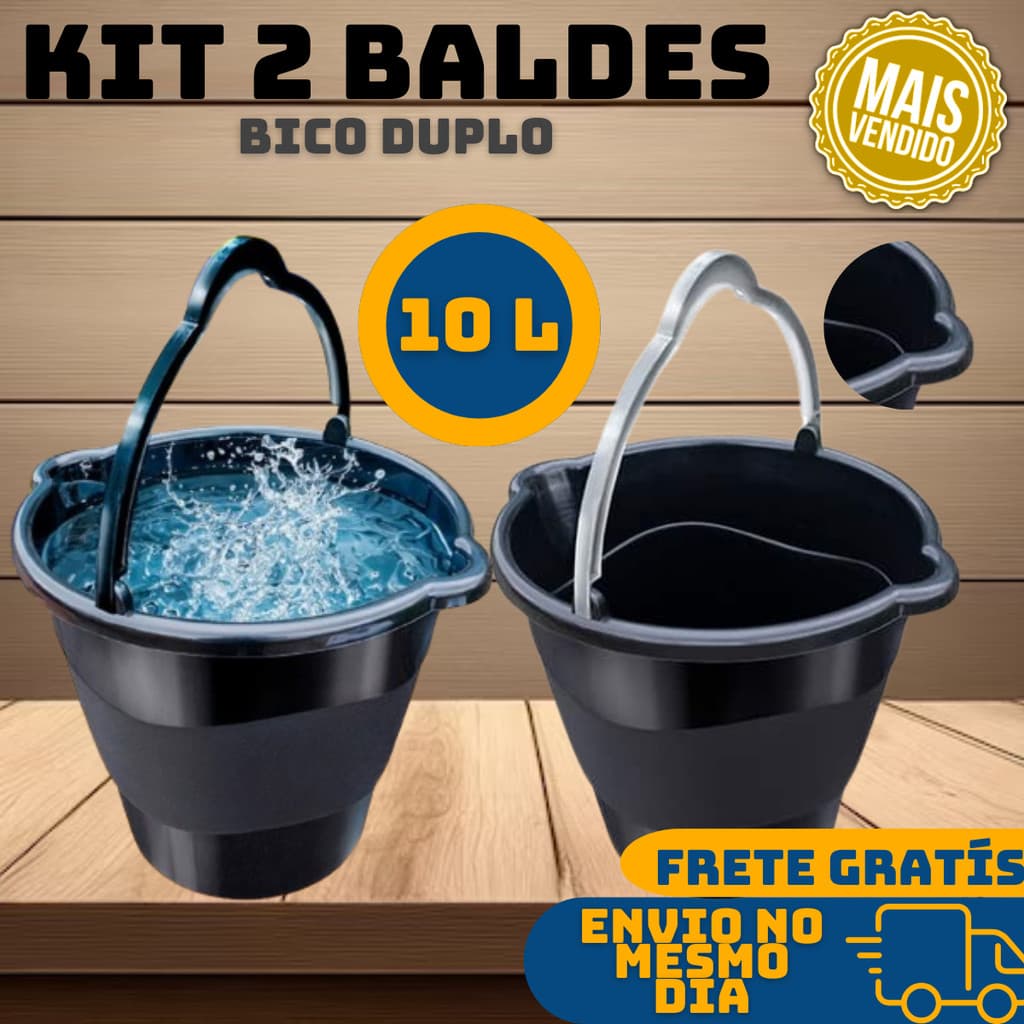 Kit 2 Balde 10 Litros De Limpeza Com Alça Bico Duplo Resistente Plástico Resistente Grande Multiuso