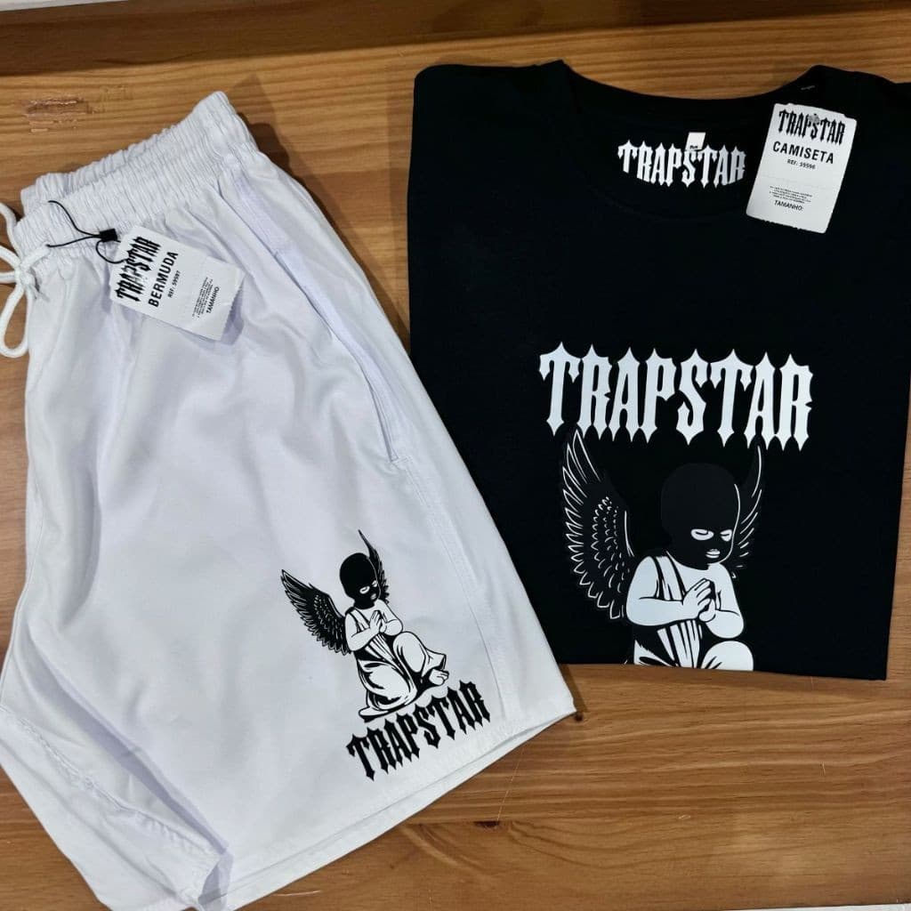 Conjunto Trapstar Bermuda e Camiseta Algodão Angel Streetwear Tactel Elastano