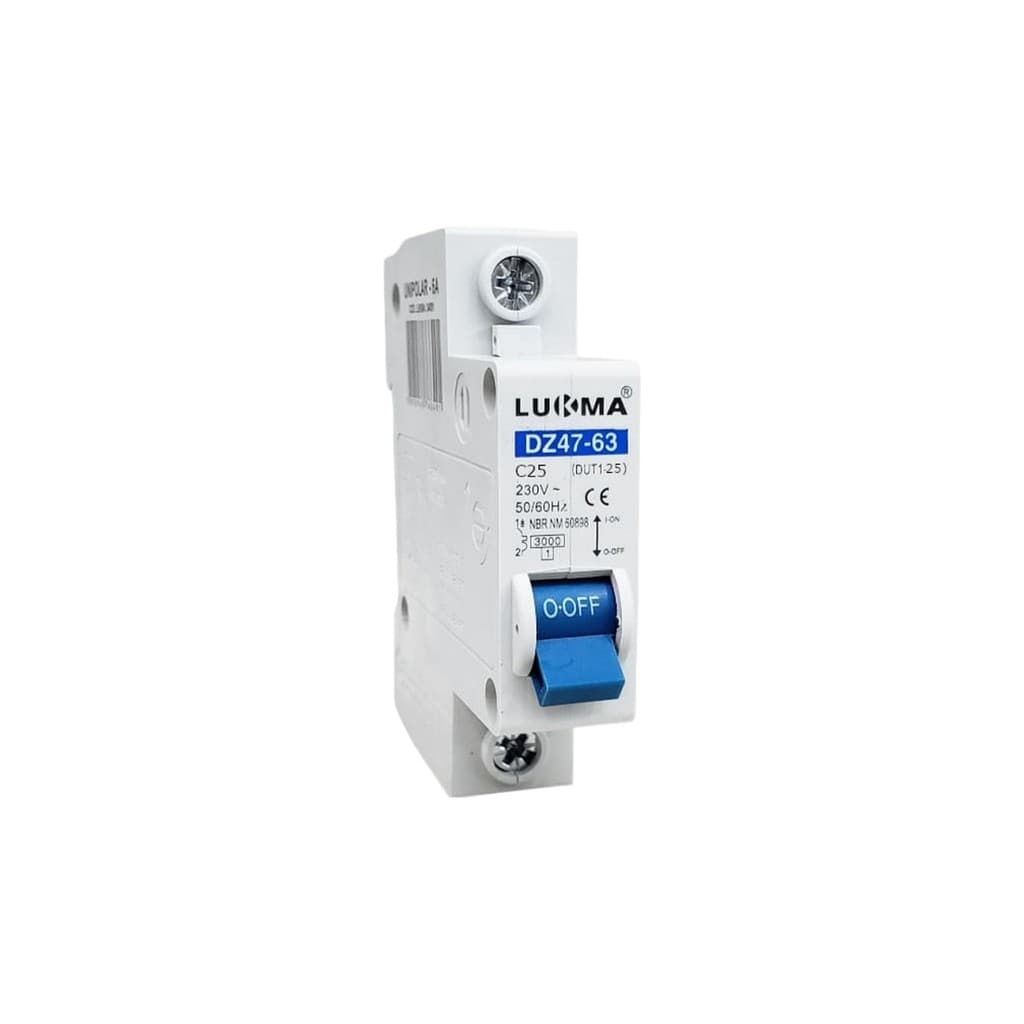 Disjuntor Unipolar 1 pólo Lukma 10A 26A 20A 25A 32A 40A 50A 63A 70A