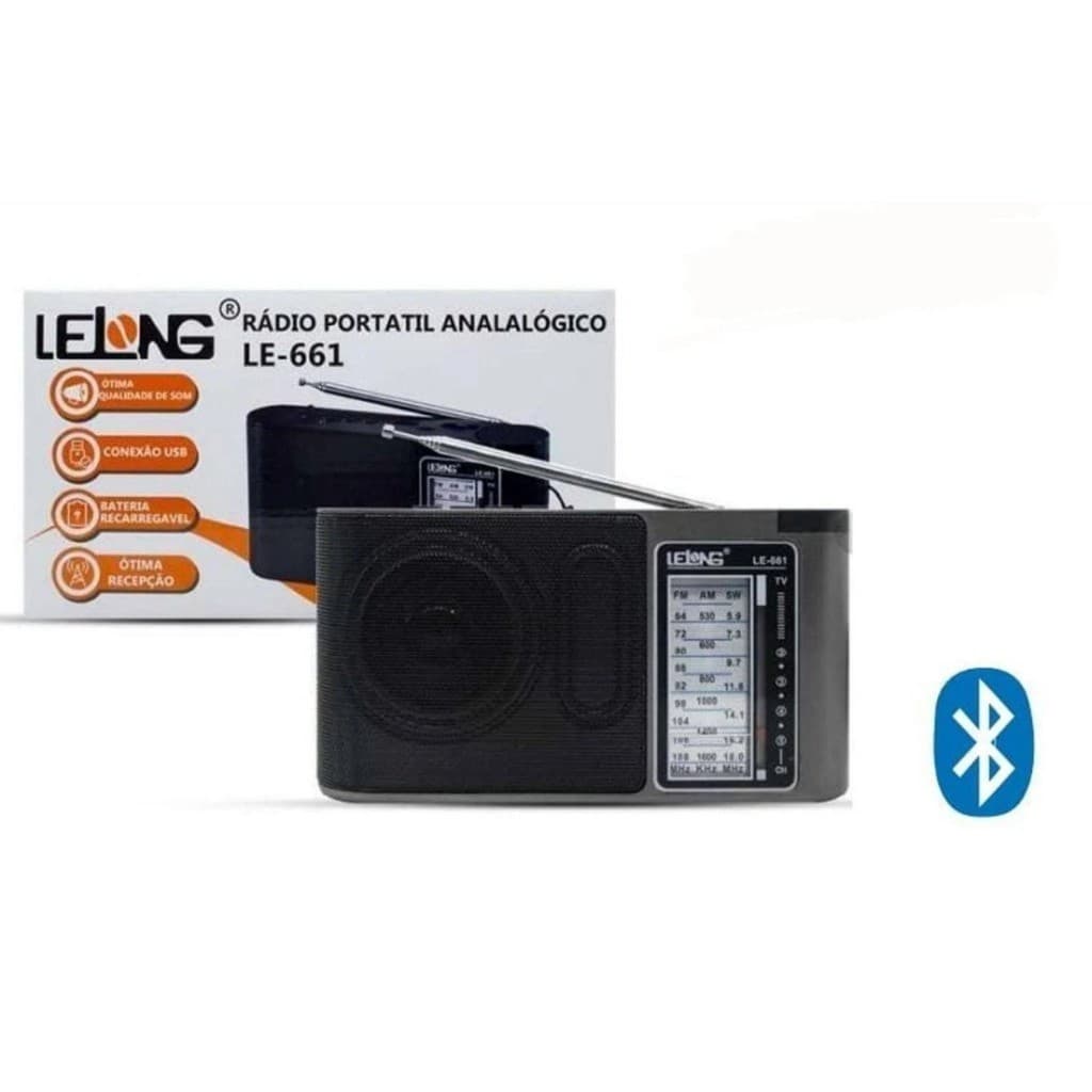Rádio Retrô Analógico Pilha Bateria Bluetooth Usb Sd Rádio Am Fm Sw Le-661