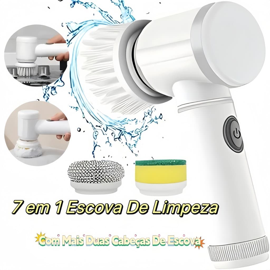 Escova Elétrica de Limpeza 5 em 1 Sem Fio Limpador Multiuso Prático Com Mais Duas Cabeças de Escova