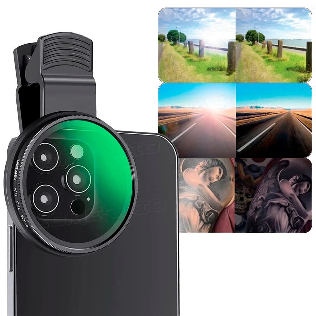 Lente Filtro Polarizador CPL 52mm Com Estojo Para Celular Clipe Anti Reflexo