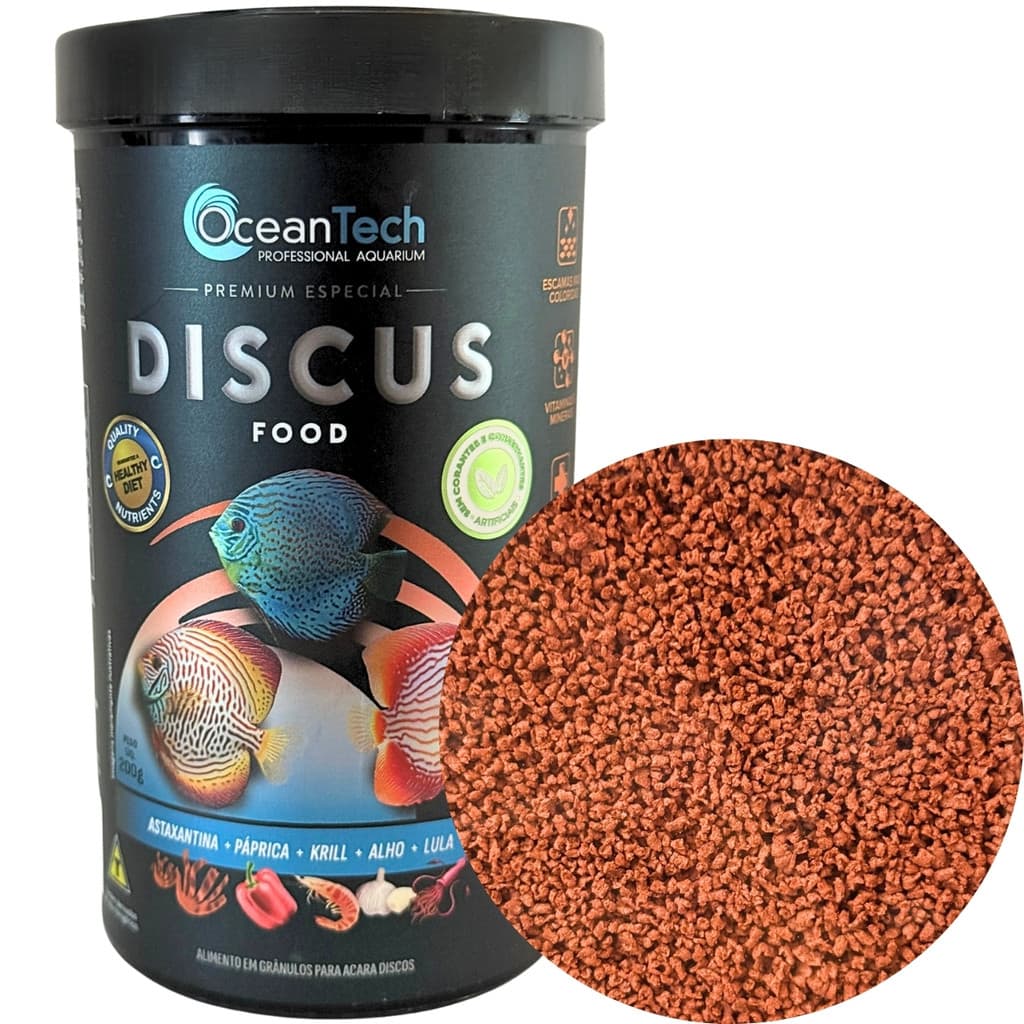 Ração Ocean Tech Discus Food 200g para Acarás-Disco com Cores Vibrantes e Saúde Imunológica