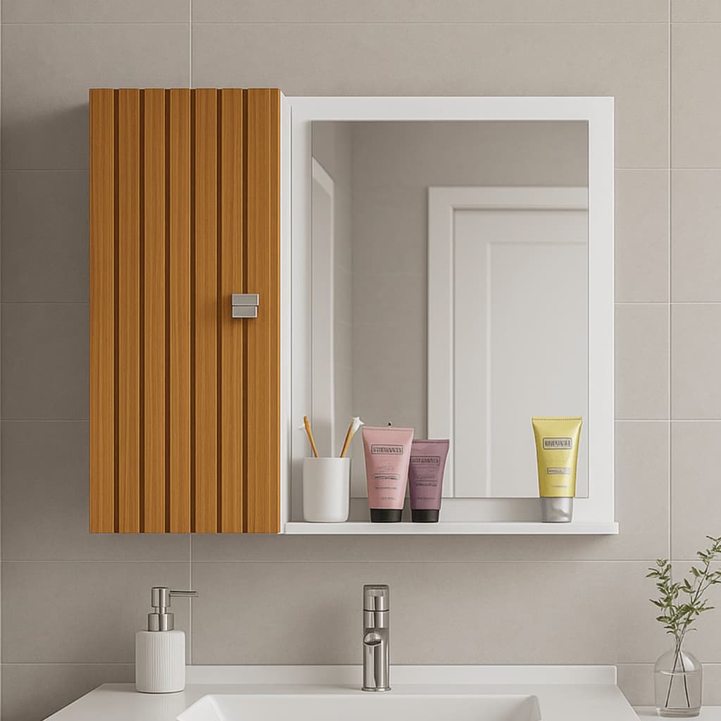 Armario Espelheira Banheiro Genova Com Porta Prateleira e nicho Gabinete Compacto na Promoção