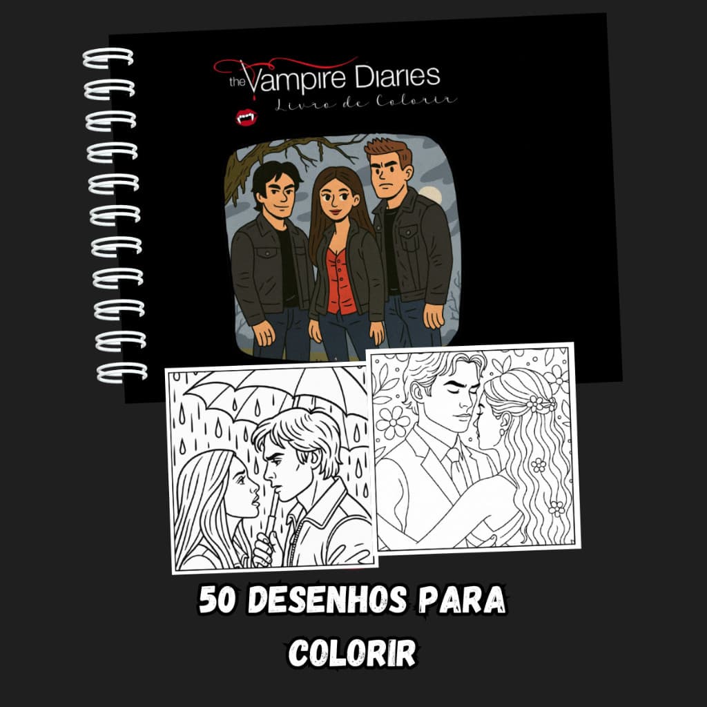 Livro De Colorir Diário de um Vampiro 50 Desenhos A5 Capa Dura